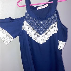Blue off the shoulder top, kids size 14